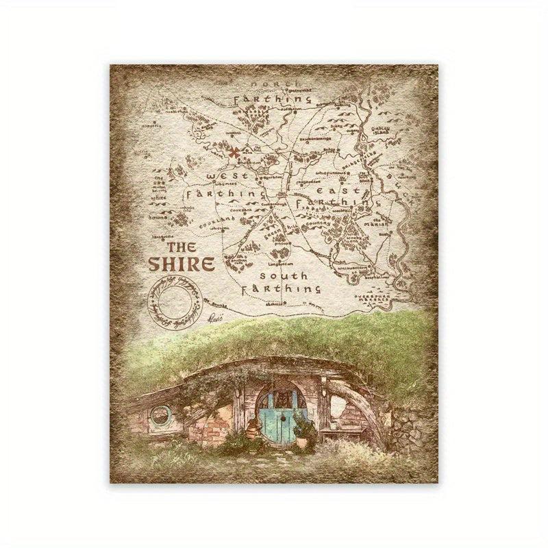 House Of The Shire Middle Earth Map Canvas Painting Vintage Wall Art