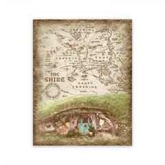 House Of The Shire Middle Earth Map Canvas Painting Vintage Wall Art
