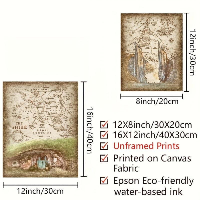 House Of The Shire Middle Earth Map Canvas Painting Vintage Wall Art