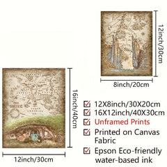 House Of The Shire Middle Earth Map Canvas Painting Vintage Wall Art
