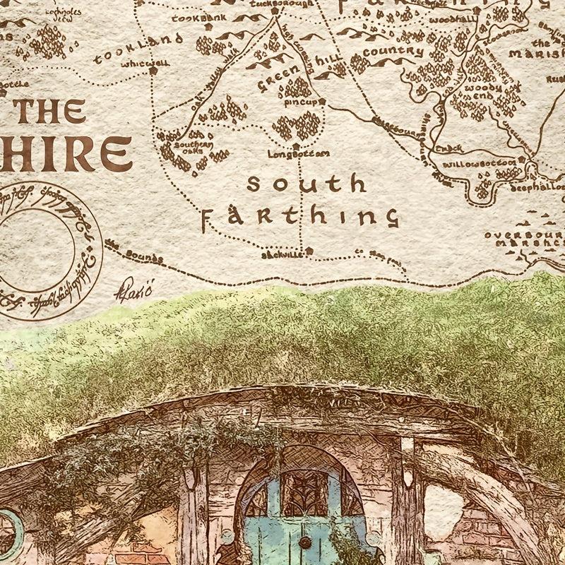 House Of The Shire Middle Earth Map Canvas Painting Vintage Wall Art