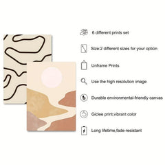 Boho Abstract Art Canvas Paintings Geometric Mountain Sun Plant Leaf Line