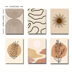 Boho Abstract Art Canvas Paintings Geometric Mountain Sun Plant Leaf Line