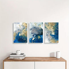 3pcs Ocean Abstract Canvas Art Golden Teal Painting Wall Decor