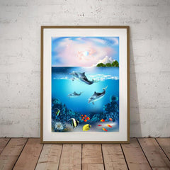 Cartoon Underwater World Shark Canvas Poster