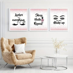 3pcs Pink Abstract Canvas Painting Art Print Makeup Nai