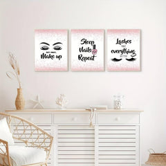 3pcs Pink Abstract Canvas Painting Art Print Makeup Nai