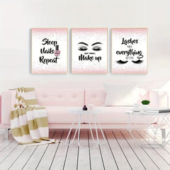3pcs Pink Abstract Canvas Painting Art Print Makeup Nai