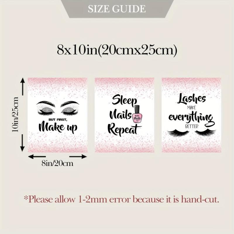 3pcs Pink Abstract Canvas Painting Art Print Makeup Nai