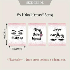 3pcs Pink Abstract Canvas Painting Art Print Makeup Nai