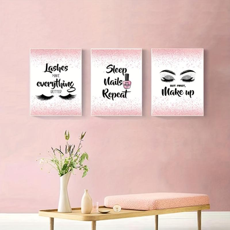 3pcs Pink Abstract Canvas Painting Art Print Makeup Nai