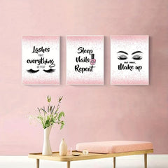 3pcs Pink Abstract Canvas Painting Art Print Makeup Nai