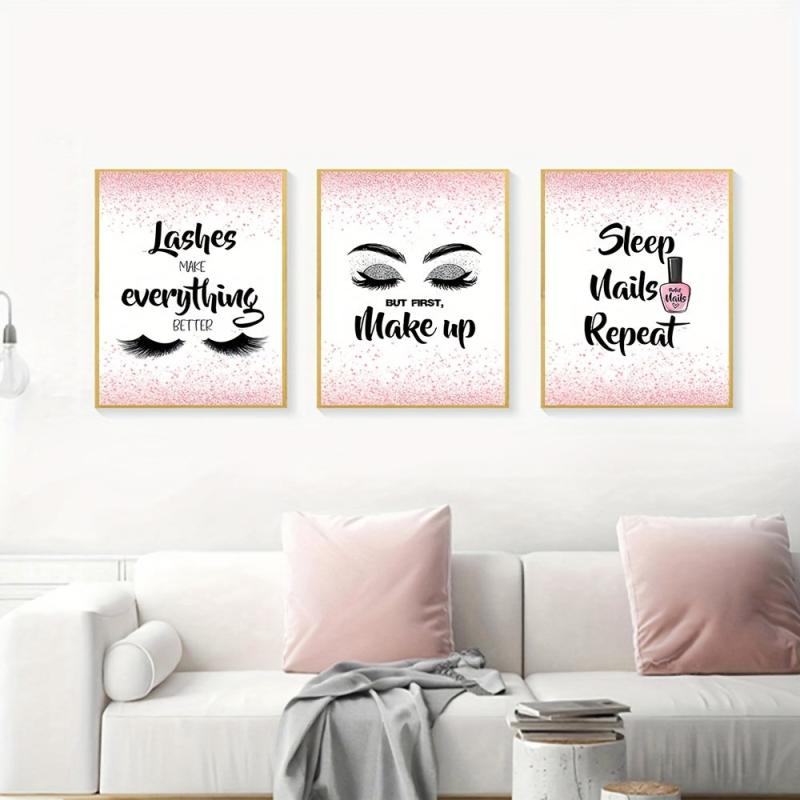 3pcs Pink Abstract Canvas Painting Art Print Makeup Nai