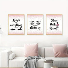 3pcs Pink Abstract Canvas Painting Art Print Makeup Nai