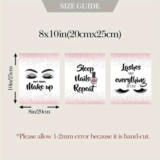 3pcs Pink Abstract Canvas Painting Art Print Makeup Nai