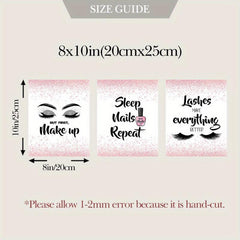 3pcs Pink Abstract Canvas Painting Art Print Makeup Nai