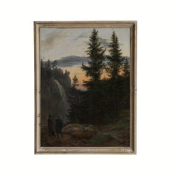 Nordic Landscape Painting Two Men Before Waterfall at Sunset 1823