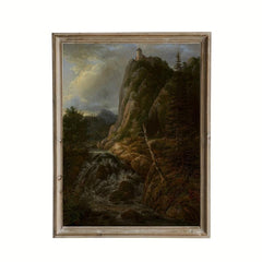 Nordic Landscape Painting Two Men Before Waterfall at Sunset 1823