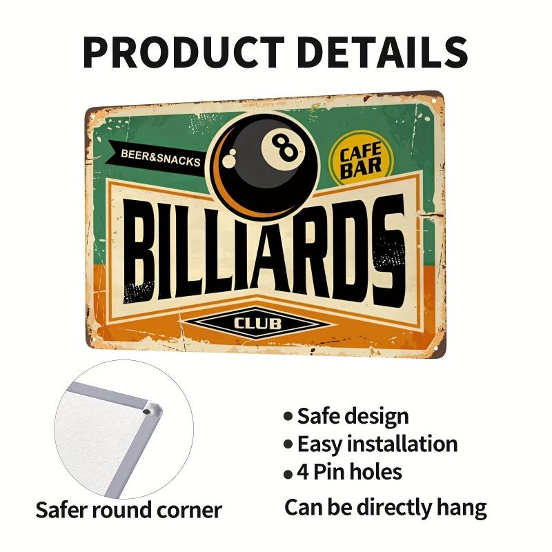 Billiards Tin Signs Cafe Bar Beer Snacks Vintage Metal Sign