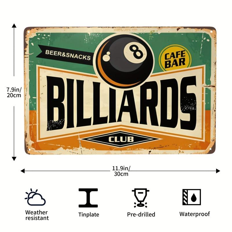 Billiards Tin Signs Cafe Bar Beer Snacks Vintage Metal Sign