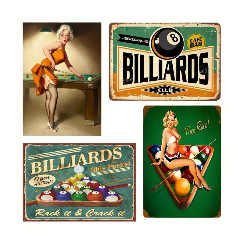 Billiards Tin Signs Cafe Bar Beer Snacks Vintage Metal Sign