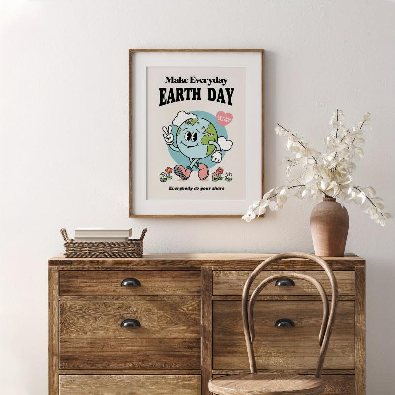 Vintage Earth Poster Wall Art Retro Environmental Poster