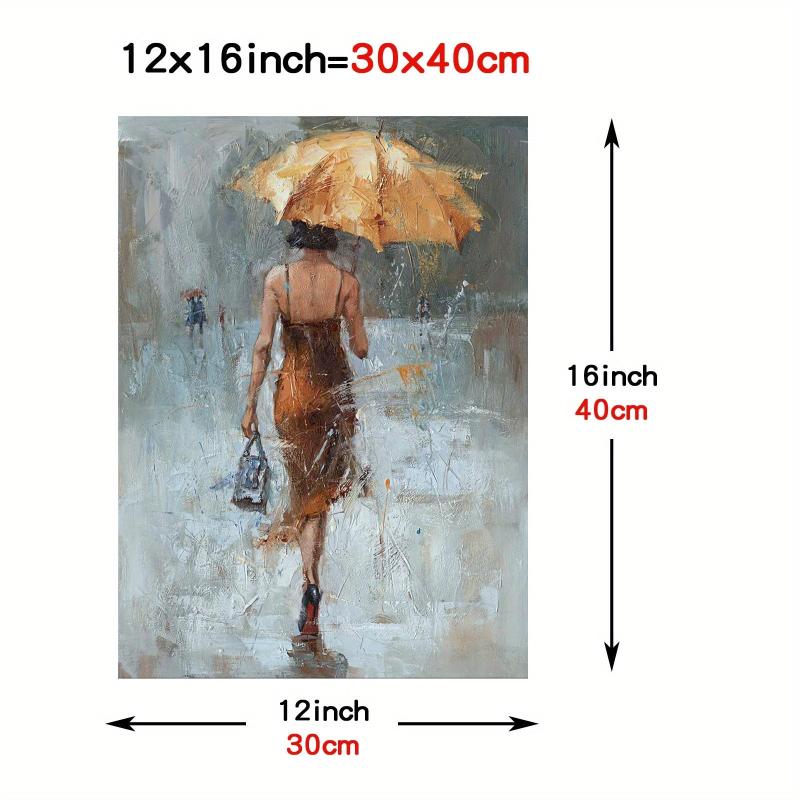 Canvas Wall Art Girl Umbrella Walking in Street Rain Modern Print