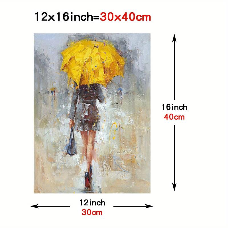 Canvas Wall Art Girl Umbrella Walking in Street Rain Modern Print