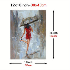 Canvas Wall Art Girl Umbrella Walking in Street Rain Modern Print