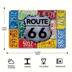 Vintage Road 66 Tin Sign - Red Map Design