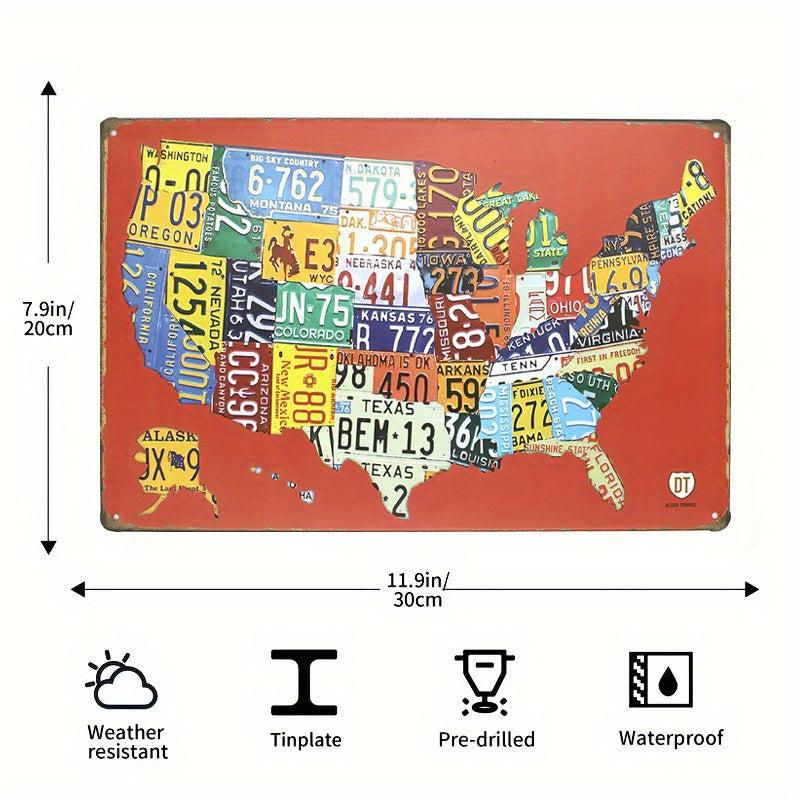 Vintage Road 66 Tin Sign - Red Map Design
