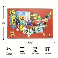 Vintage Road 66 Tin Sign - Red Map Design