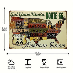 Vintage Road 66 Tin Sign - Red Map Design