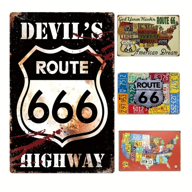 Vintage Road 66 Tin Sign - Red Map Design