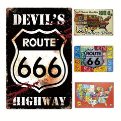 Vintage Road 66 Tin Sign - Red Map Design