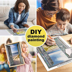 5D Diamond Painting Kit: Window & Sea Dogs/Horses Full Drill Embroidery