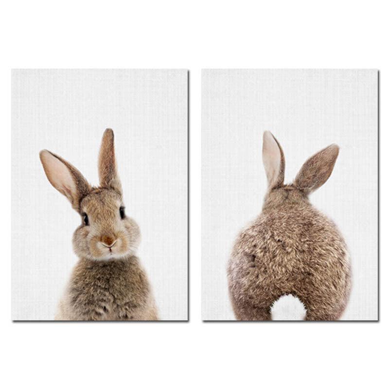 2pcs Retro Bunny Rabbit Tail Canvas Posters for Home Decor