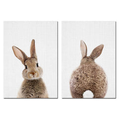2pcs Retro Bunny Rabbit Tail Canvas Posters for Home Decor
