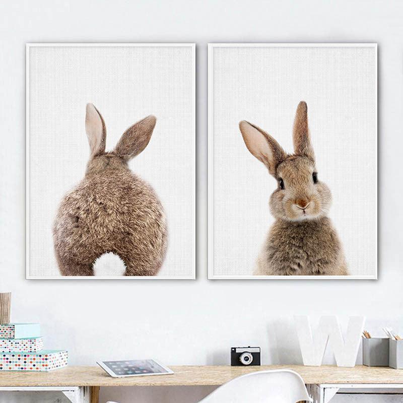 2pcs Retro Bunny Rabbit Tail Canvas Posters for Home Decor