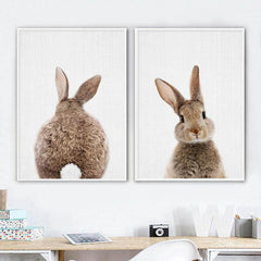 2pcs Retro Bunny Rabbit Tail Canvas Posters for Home Decor
