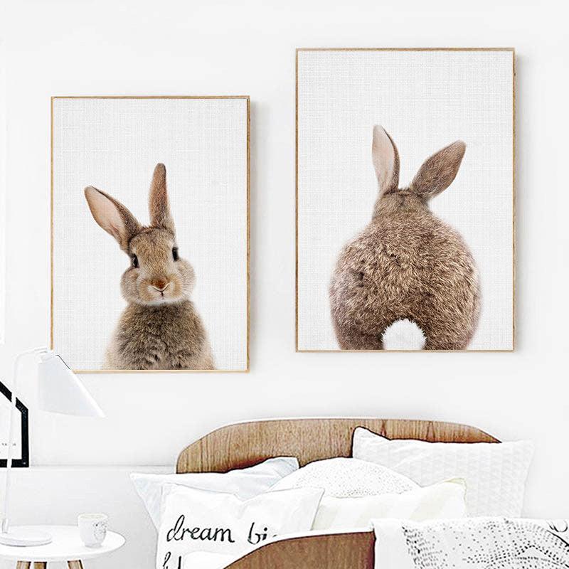 2pcs Retro Bunny Rabbit Tail Canvas Posters for Home Decor