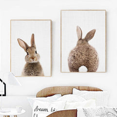 2pcs Retro Bunny Rabbit Tail Canvas Posters for Home Decor