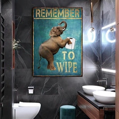 Funny Bathroom Canvas Wall Art Elephant Print Toilet Decor