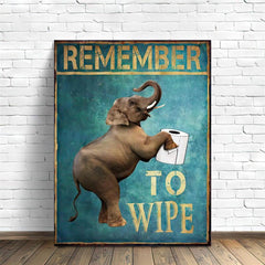 Funny Bathroom Canvas Wall Art Elephant Print Toilet Decor