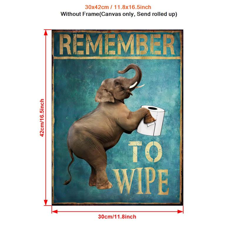 Funny Bathroom Canvas Wall Art Elephant Print Toilet Decor