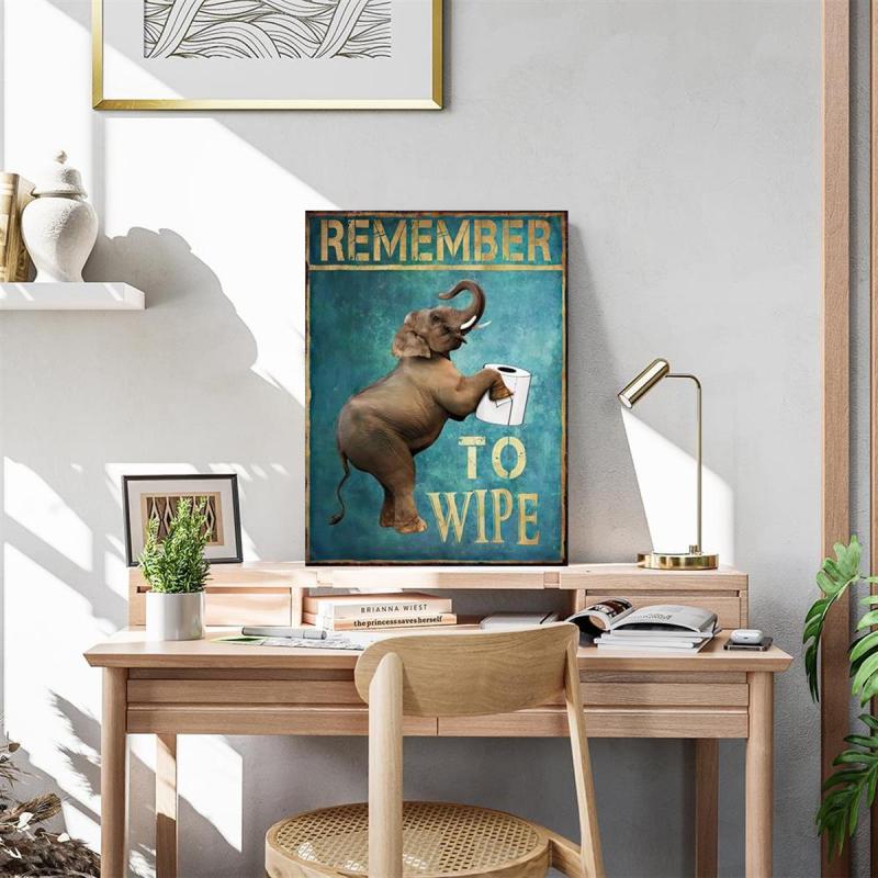 Funny Bathroom Canvas Wall Art Elephant Print Toilet Decor