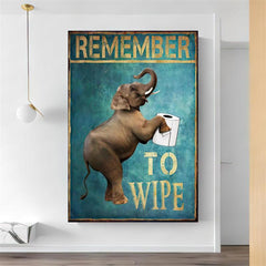 Funny Bathroom Canvas Wall Art Elephant Print Toilet Decor