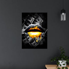 Golden Lip Painting - Abstract Canvas Artwork for Home Wall Decor