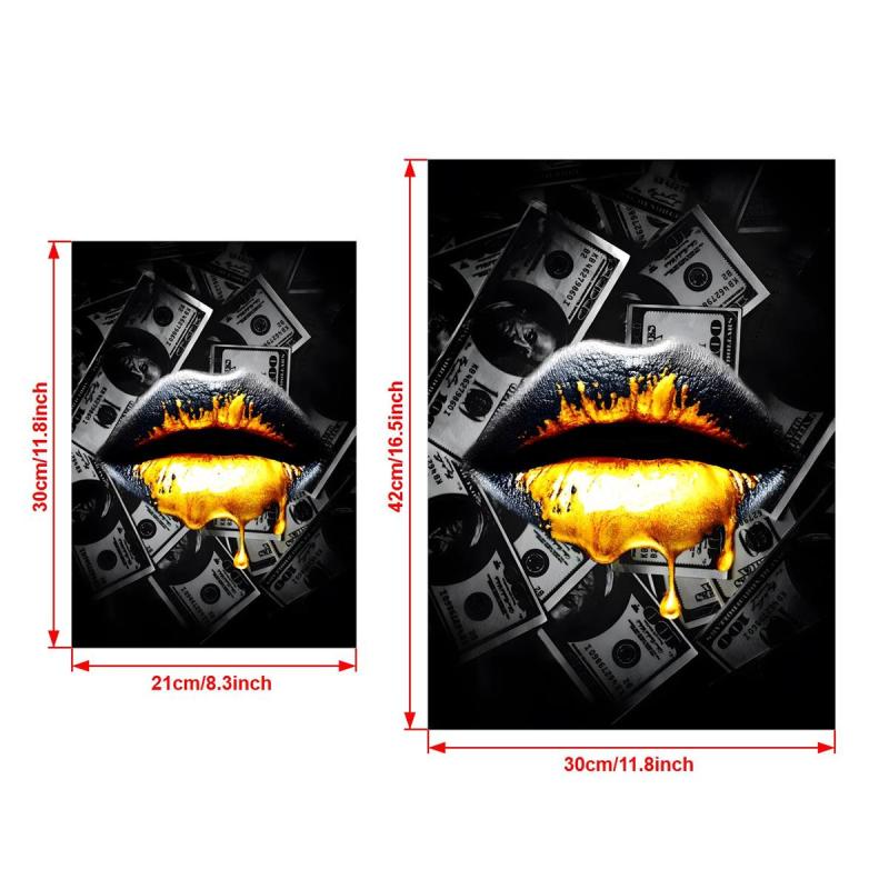 Golden Lip Painting - Abstract Canvas Artwork for Home Wall Decor