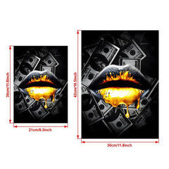 Golden Lip Painting - Abstract Canvas Artwork for Home Wall Decor